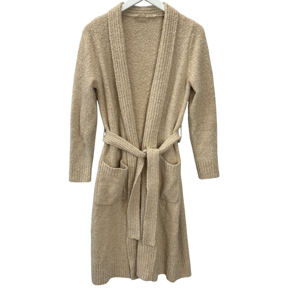 Soft Surroundings Wool Blend Long Cardigan Sweater Oatmeal Beige Size S Tie Belt
